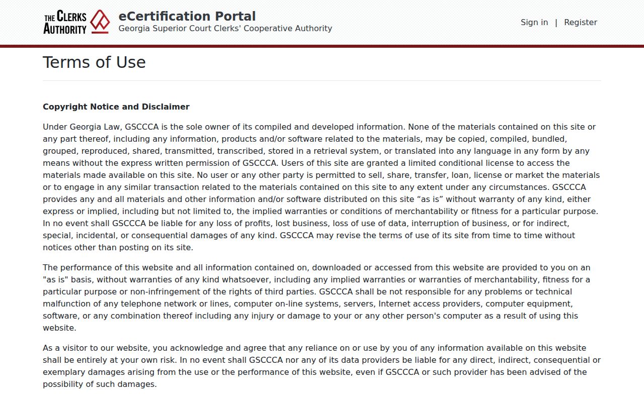 GSCCCA terms for Berrien certified copies