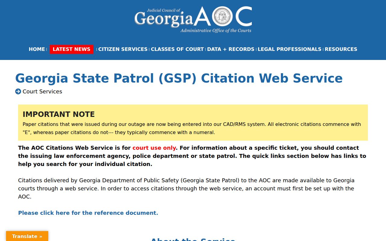 Georgia State Patrol citation search route for eligible Berrien County tickets