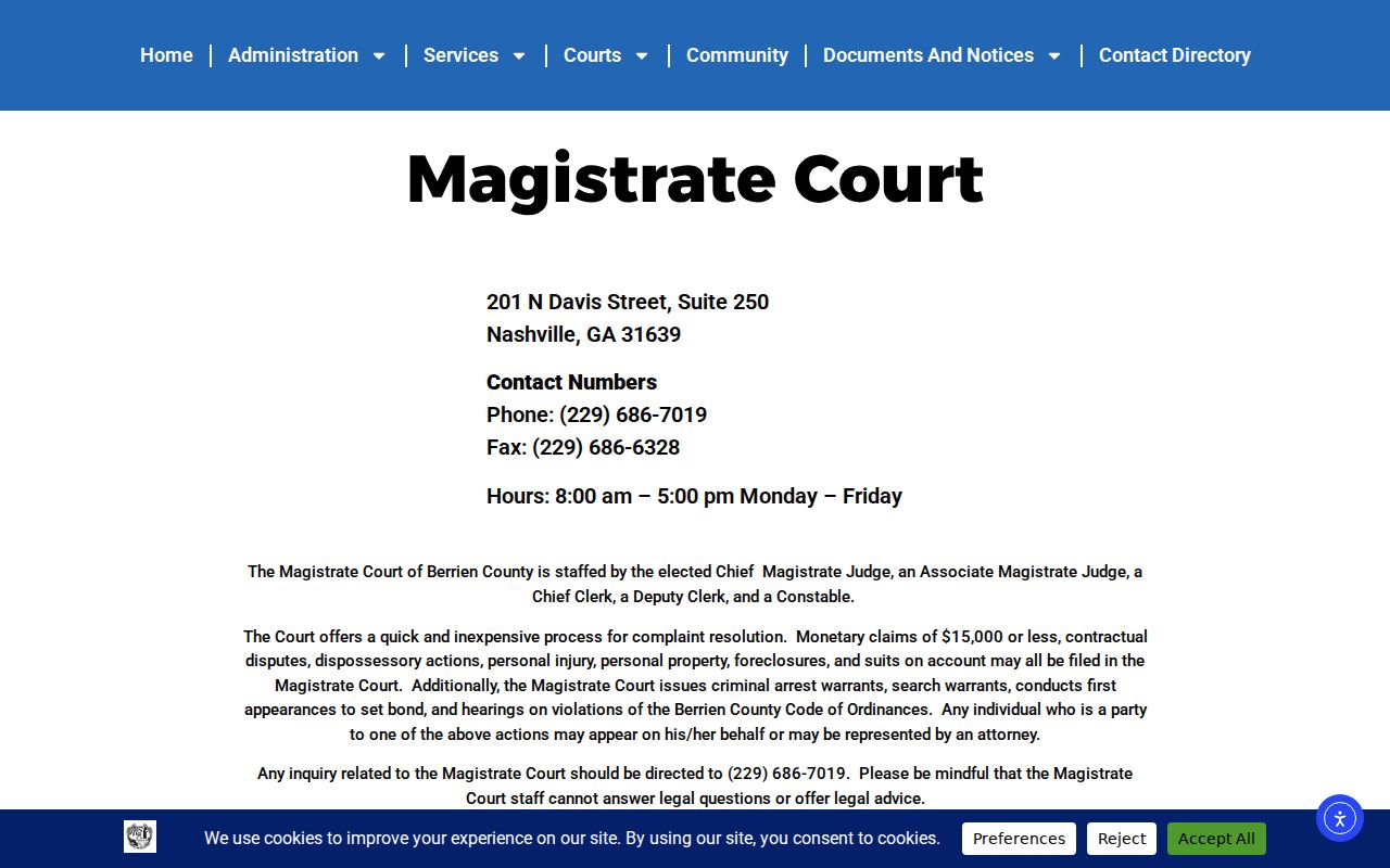 Berrien County court docket Magistrate Court